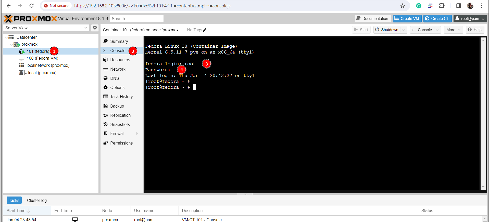 登录Proxmox容器镜像